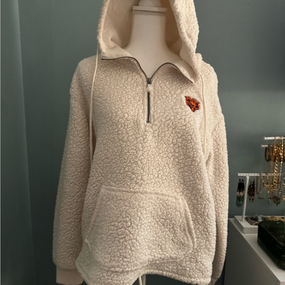Chicago Bears NFL Team Apparel Off White Sherpa Women Jacket Pullover Medium - Picture 1 of 6
